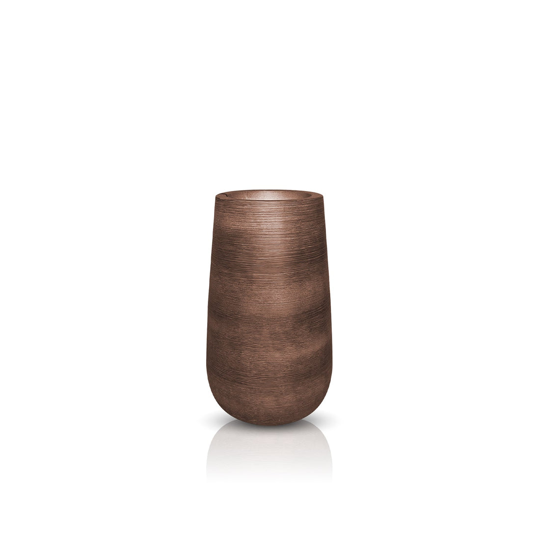 The Artisan Luxe Planter - Medium by Landmark Decor is an elegant, tall, sleek brown vase with a textured surface, displayed upright against a white background. Its design, featuring a rounded base narrowing slightly toward the top, exudes luxury and the essence of handmade craftsmanship.