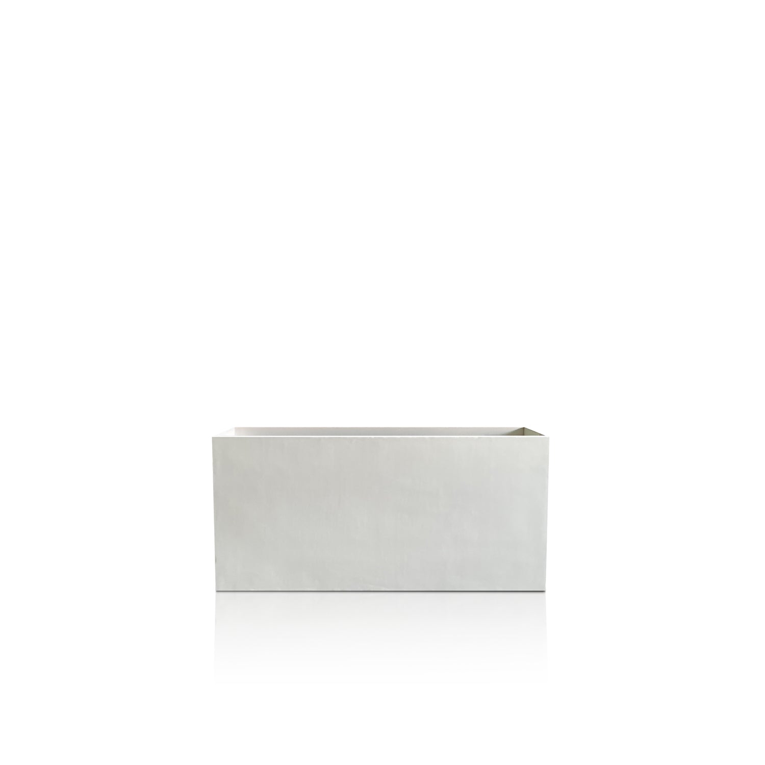 The Minimalist Oasis Planter - Small by Landmark Decor is a sleek rectangular silver planter box set against a white background. Its smooth, reflective surface embodies luxury and natures essence with refined elegance.