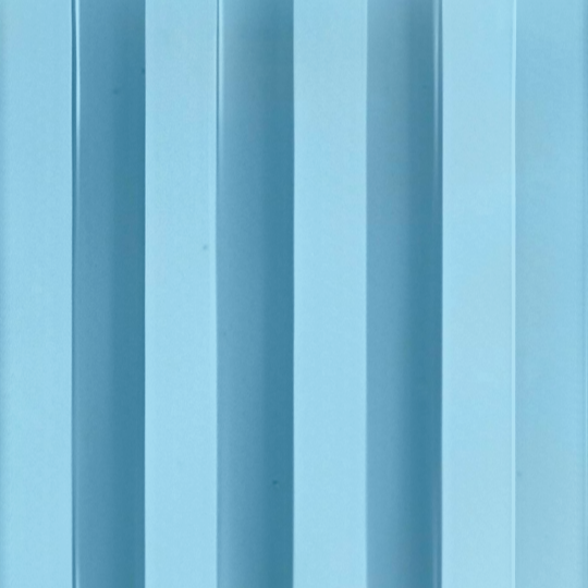 The Landmark Decor Sky Blue WPC Fluted Slat Wall Panel features alternating light and shadow for a striped, textured effect—ideal as a striking accent or for modern wall cladding.