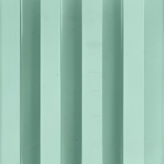 The Landmark Decor Mint Green WPC Fluted Slat Wall Panel features alternating raised and recessed sections, creating a vibrant play of shadows and highlights—perfect for adding modern style to accent walls.