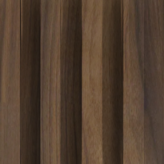 Close-up of Landmark Decor’s Dark Walnut Wood Texture WPC Fluted Slat Wall Panel, showcasing smooth, vertically aligned planks with natural grain—perfect for interior panels or accent walls.