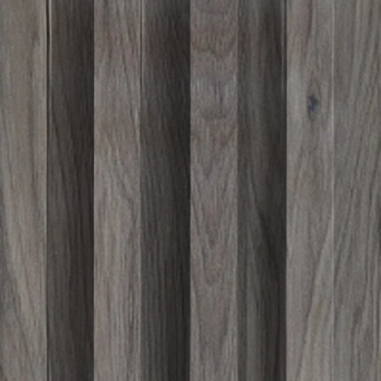 Close-up of the Walnut Texture WPC Fluted Slat Wall Panel by Landmark Decor, featuring vertical wooden slats with a natural grayish-brown grain—perfect for accent walls or stylish interior panels.